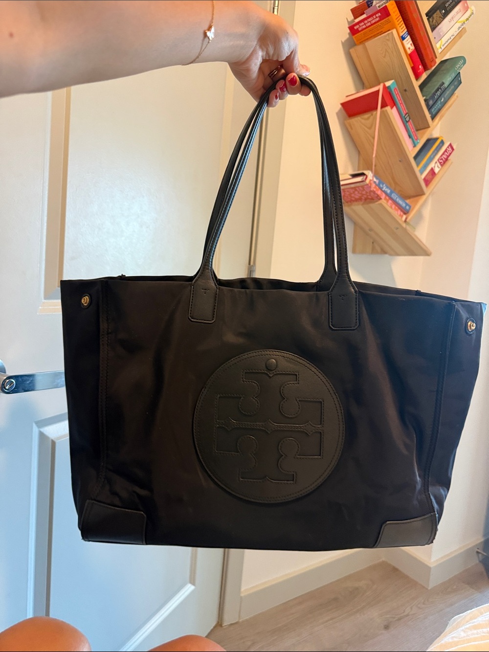 Tory Burch Black Nylon Tote with Logo Medallion